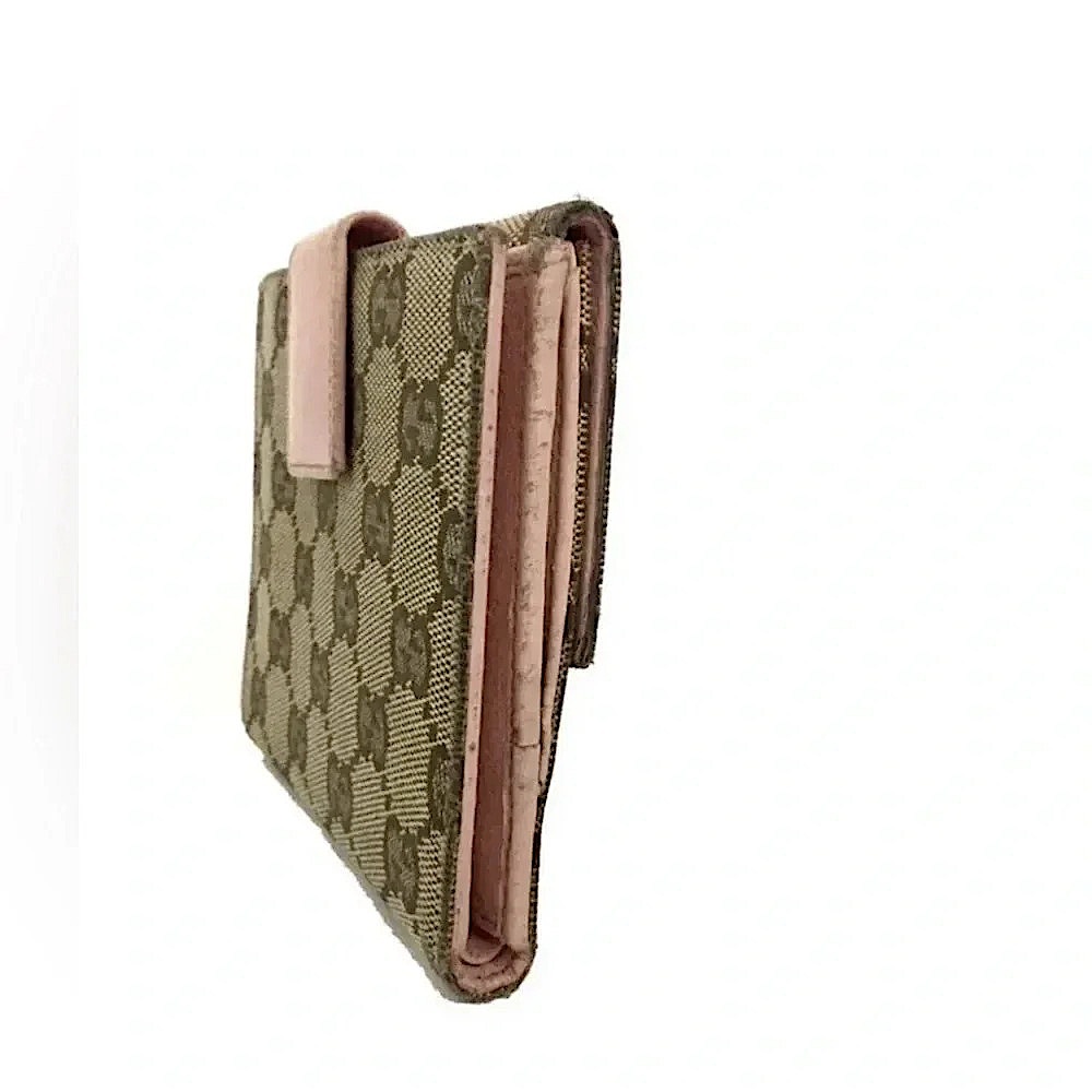Rare vintage GUCCI GG Logo large pink Canvas Leather Bifold Wallet - Picture 6 of 7